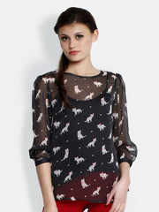 The Gud Look Women Black Sheer Top