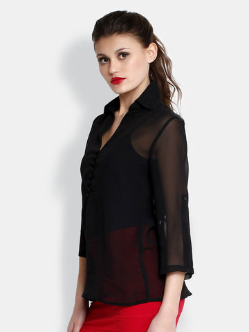 The Gud Look Women Black Sheer Top