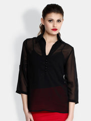 The Gud Look Women Black Sheer Top