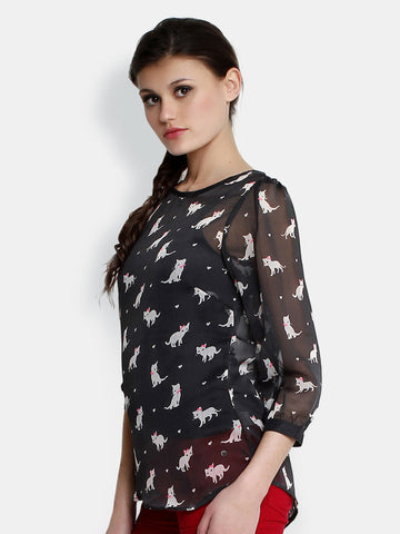 The Gud Look Women Black Sheer Top