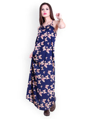 The Gud Look Navy Blue Butterfly Print Maxi Dress