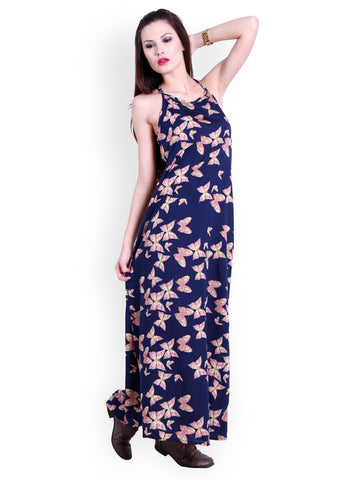 The Gud Look Navy Blue Butterfly Print Maxi Dress