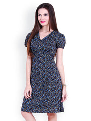 The Gud Look Navy Blue Floral Print A-Line Dress