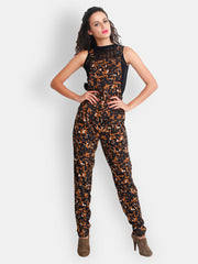 The Gud Look Women Brown &amp; Black Printed Dungaree