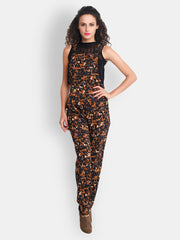 The Gud Look Women Brown &amp; Black Printed Dungaree
