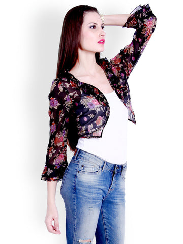 The Gud Look Black Printed Shrug