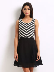 The Vanca Black Chevron Striped Fit &amp; Flare Dress
