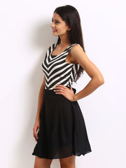 The Vanca Black Chevron Striped Fit &amp; Flare Dress