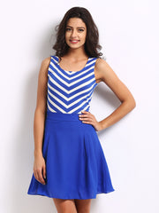 The Vanca Blue Chevron Striped Fit &amp; Flare Dress