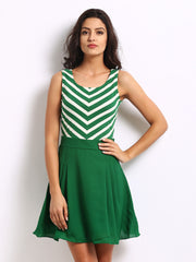 The Vanca Green Chevron Striped Fit &amp; Flare Dress