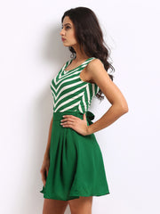 The Vanca Green Chevron Striped Fit &amp; Flare Dress