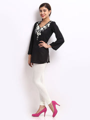 The Vanca Women Black &amp; Off-White Embroidered Churidar Kurta Set