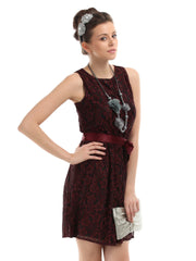 The Vanca Women Black and Maroon Lace Dress