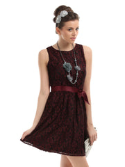 The Vanca Women Black and Maroon Lace Dress