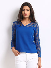 The Vanca Women Blue Lace Top