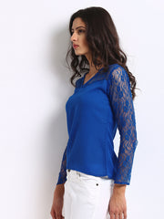 The Vanca Women Blue Lace Top