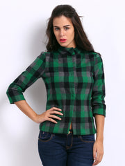 The Vanca Women Green &amp; Grey Checked Tweed Jacket