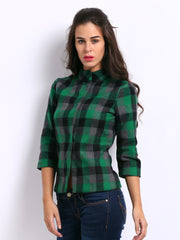 The Vanca Women Green &amp; Grey Checked Tweed Jacket