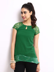 The Vanca Women Green Lace Top