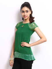 The Vanca Women Green Lace Top