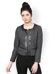 The Vanca Women Grey Striped Jacket
