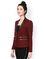 The Vanca Women Red Checked Slim Fit Jacket