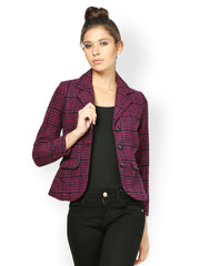 The Vanca Women Purple Checked Slim-Fit Jacket