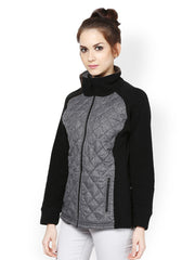 The Vanca Women Grey &amp; Black Fleece Jacket