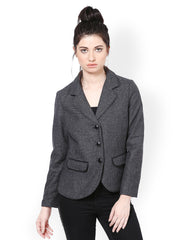 The Vanca Women Black &amp; Charcoal Grey Striped Tweed Jacket