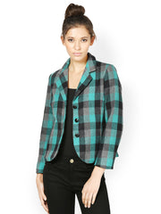 The Vanca Women Green Checked Tweed Jacket