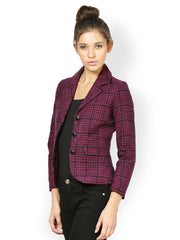 The Vanca Women Purple Checked Slim-Fit Jacket