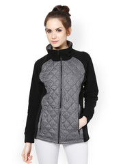 The Vanca Women Grey &amp; Black Fleece Jacket