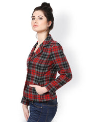 The Vanca Women Red Checked Slim Fit Jacket