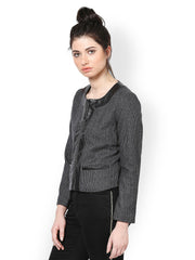 The Vanca Women Grey Striped Jacket