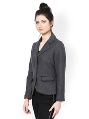 The Vanca Women Black &amp; Charcoal Grey Striped Tweed Jacket