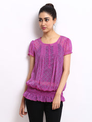 The Vanca Women Magenta Printed Sheer Top