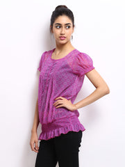 The Vanca Women Magenta Printed Sheer Top