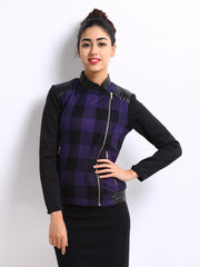 The Vanca Women Purple &amp; Black Checked Tweed Jacket