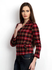 The Vanca Women Red Checked Tweed Jacket