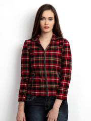 The Vanca Women Red Checked Tweed Jacket