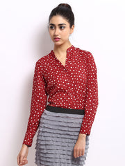 The Vanca Women Red Polka Dot Print Top