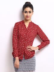 The Vanca Women Red Polka Dot Print Top