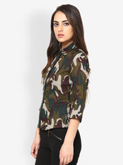 The Vanca Women Green Camo Print Shirt