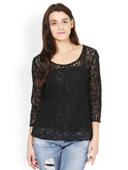 The Vanca Women Black Lace Top
