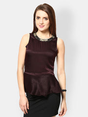 The Vanca Women Burgundy Peplum Top