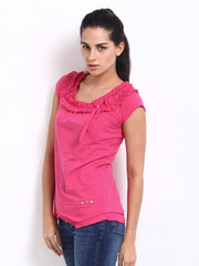 The Vanca Women Fuchsia Pink Ruffled Top