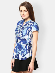 The Vanca Women Blue Camo Print Top
