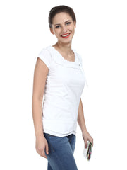 The Vanca Women White Ruffle Top