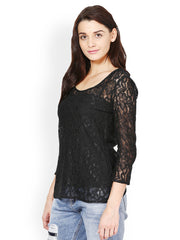 The Vanca Women Black Lace Top
