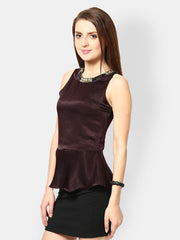 The Vanca Women Burgundy Peplum Top